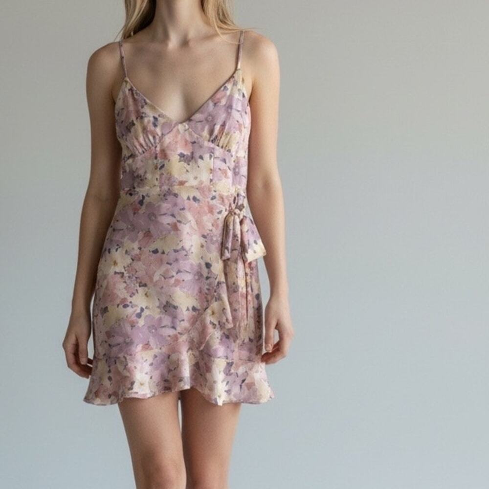 Altar'd State Spaghetti Strap Mini Dress Large Floral Chiffon Ruffle Coquette